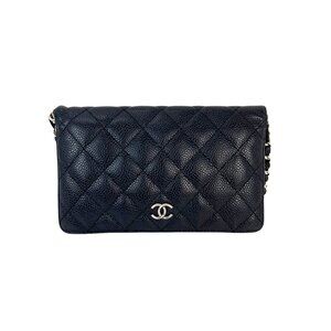 Chanel Black Caviar Leather Long Wallet WOC Clutch